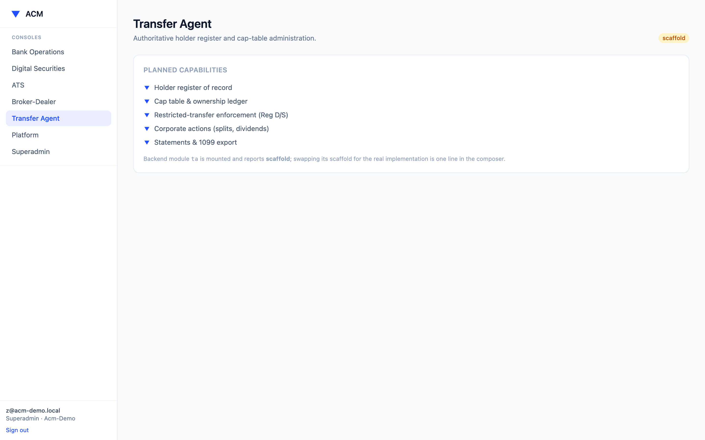 ACM Transfer Agent cap table and holder records